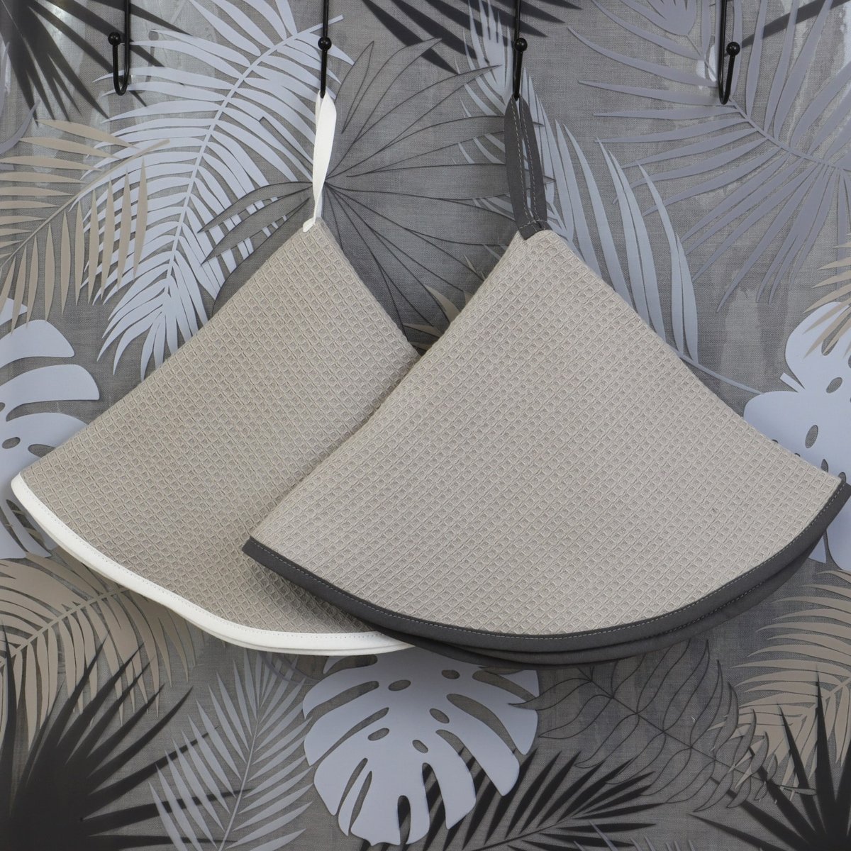 Lot de 2 essuies mains rond nid d'éponge 400gr AMBIANCE gris foncé, LINANDELLE