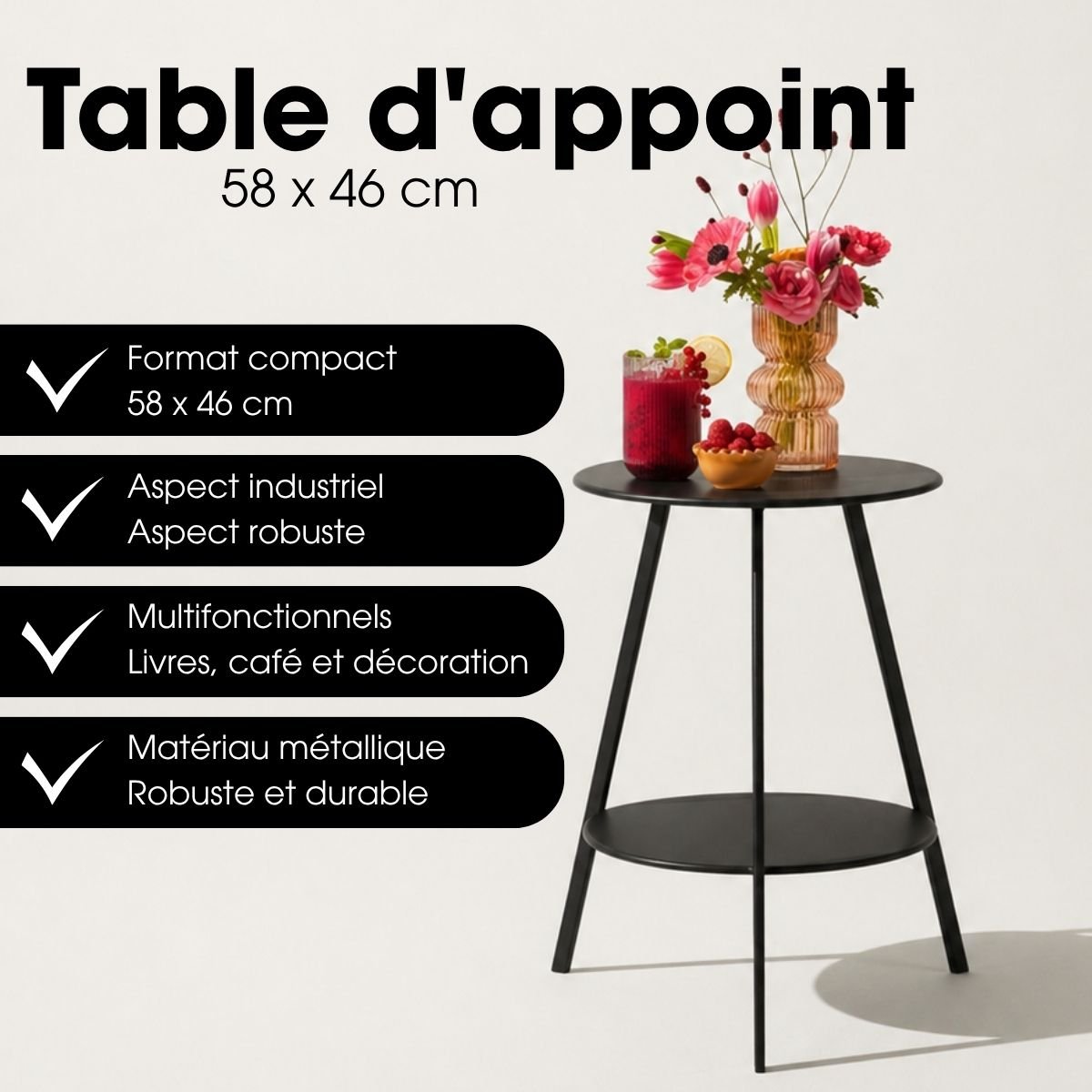 Table d'appoint extérieure SEATLE noir, MICA DECORATIONS
