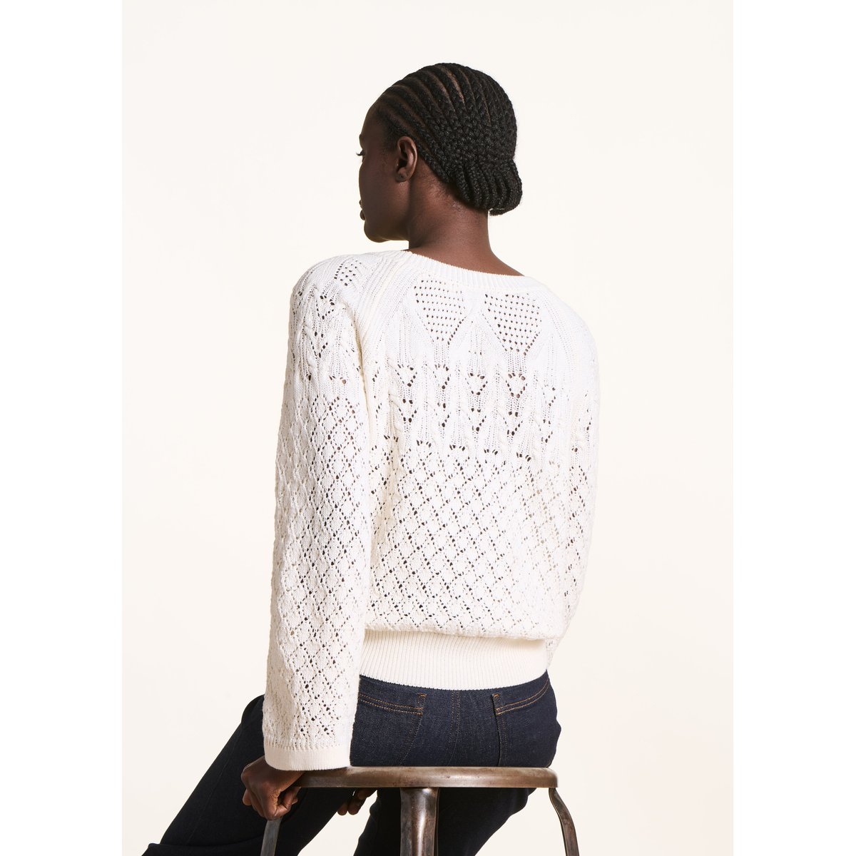 Pull en maille ajourée manches longues ecru, LA FEE MARABOUTEE