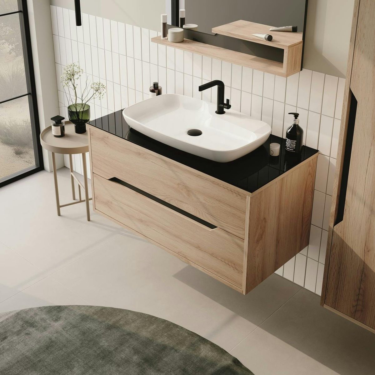 Meuble vasque suspendu 2 tiroirs 100 cm NEÏS bois clair, PIER IMPORT