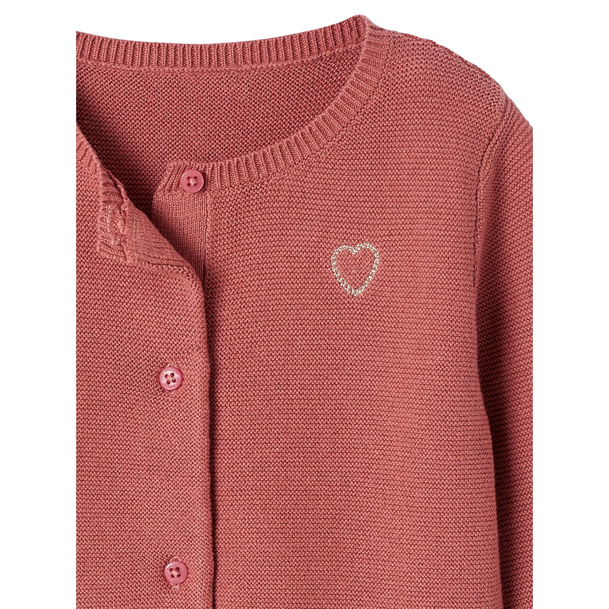 Cardigan broderie dorée coeur vieux rose, VERTBAUDET