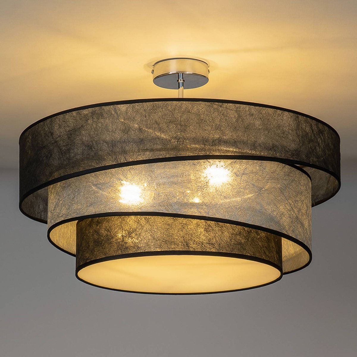 Plafonnier en métal moderne, Ayvira chromé, noir, argenté, LINDBY