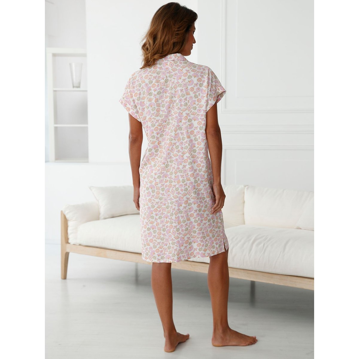Chemise de nuit manches courtes imprimé pêche, DAXON