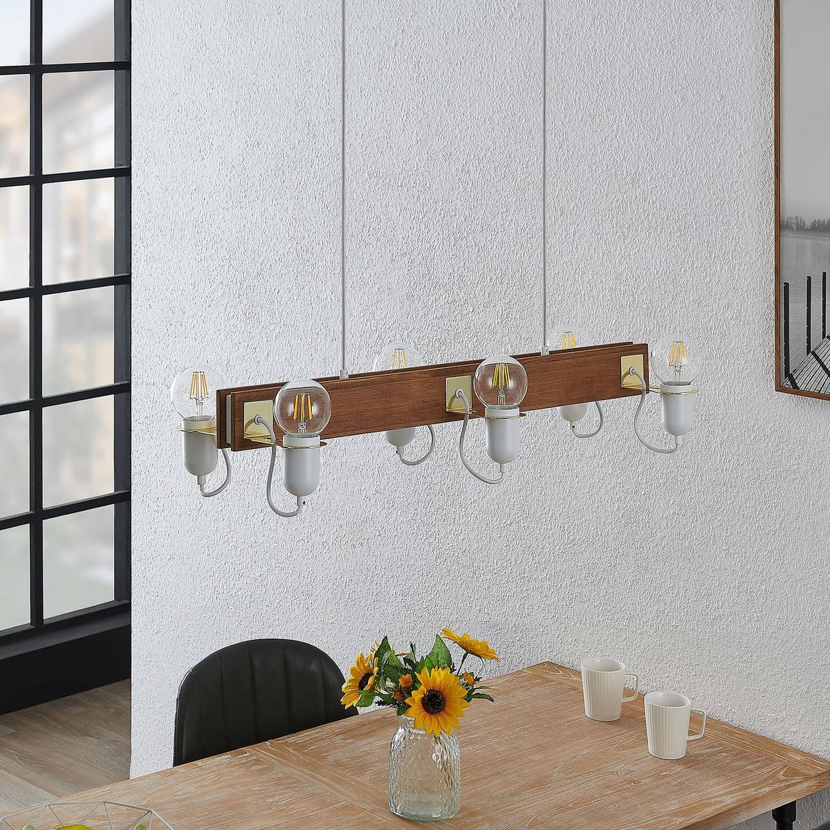 Suspension en bois scandinave, Becky bois ancien, blanc, laiton poli, LUCANDE