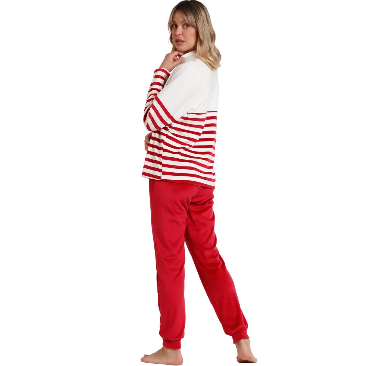 Pyjama tenue pantalon top manches longues Velvet King Mickey Disney bordeaux, ADMAS