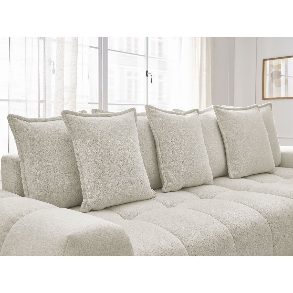 Canapé d'angle convertible 3 places en tissu chiné, EVEREST blanc, BOBOCHIC