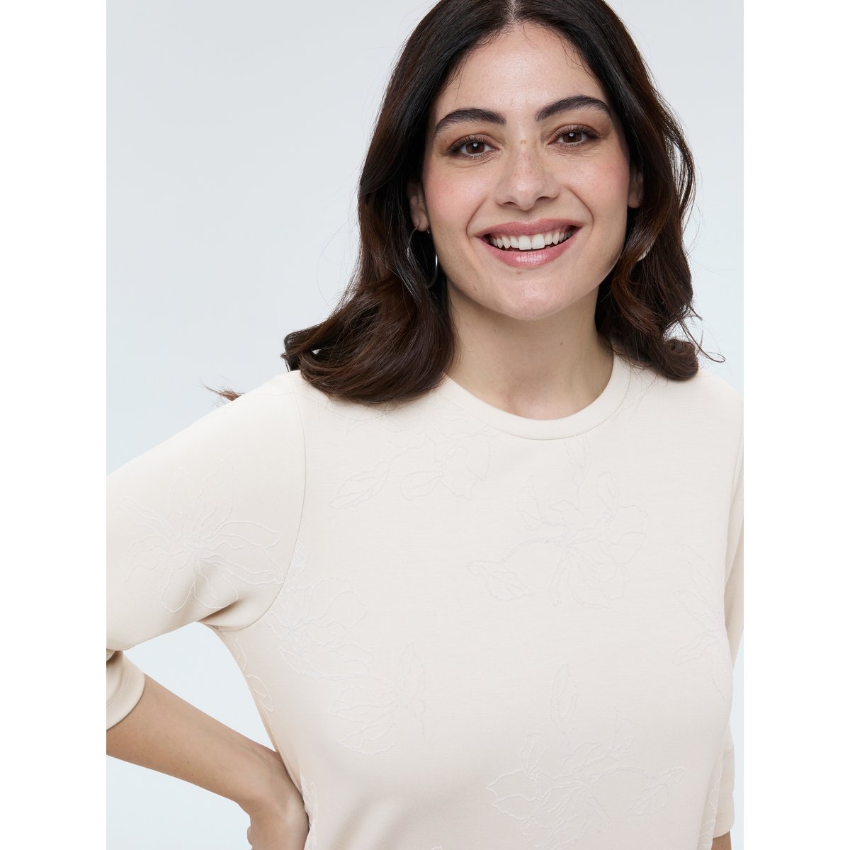 Sweat en scuba avec broderie florale blanc, FIORELLA RUBINO