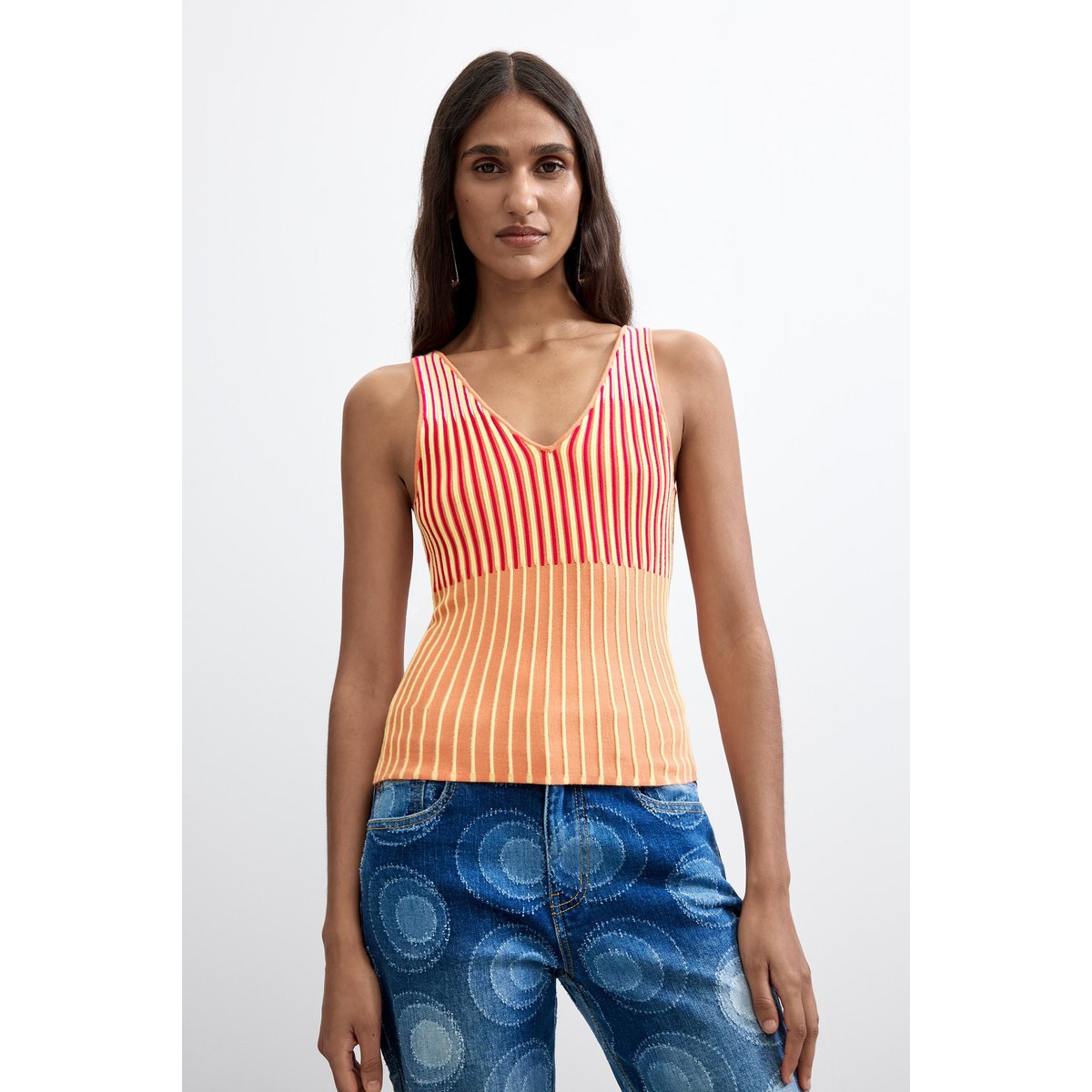 Top en maille sans manches jaune, DESIGUAL
