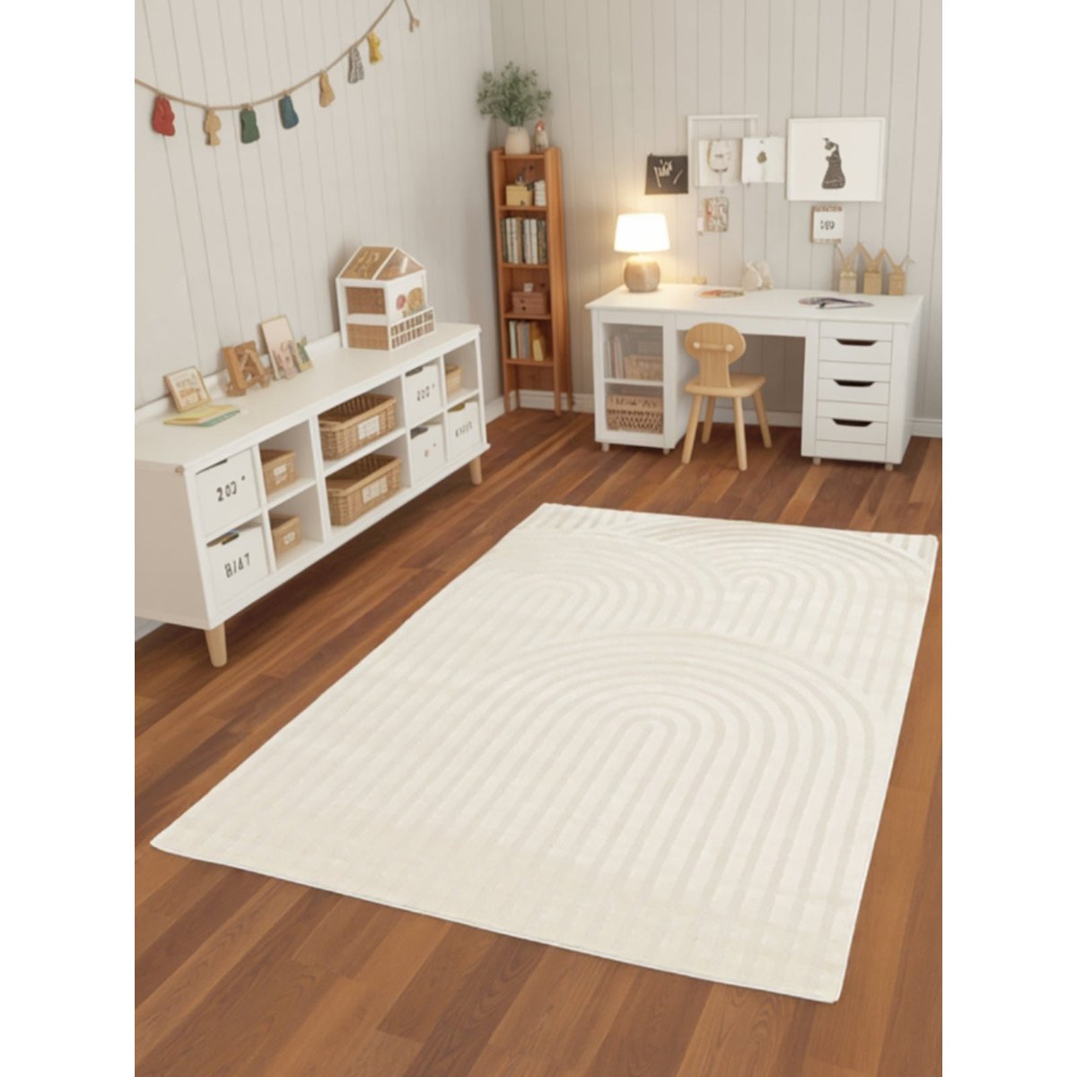 Tapis doux et confortable et graphique ARCADE beige sable, AFK LIVING