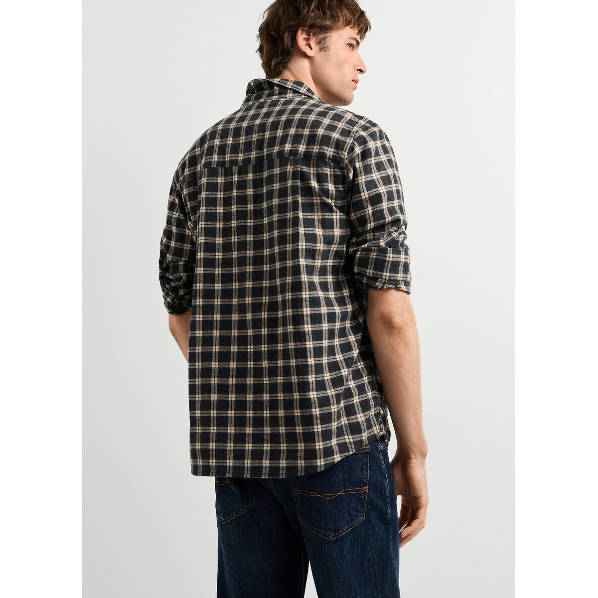 Camicia dritta a quadri, maniche lunghe quadri marrone, PEPE JEANS