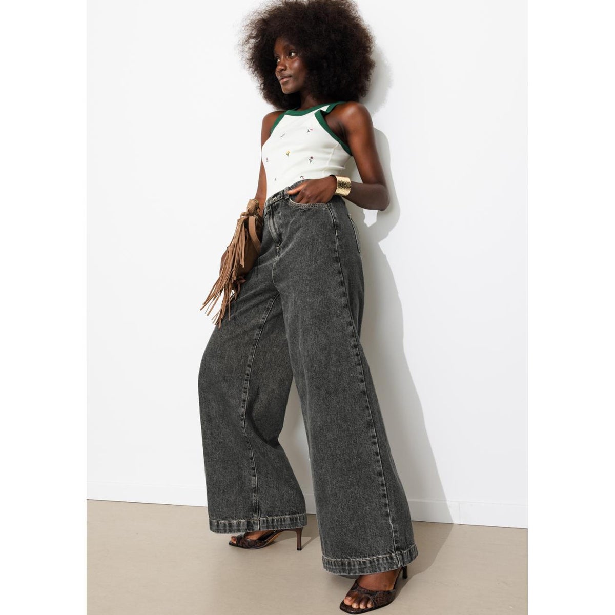 CESAR jean large taille haute noir, PROMOD