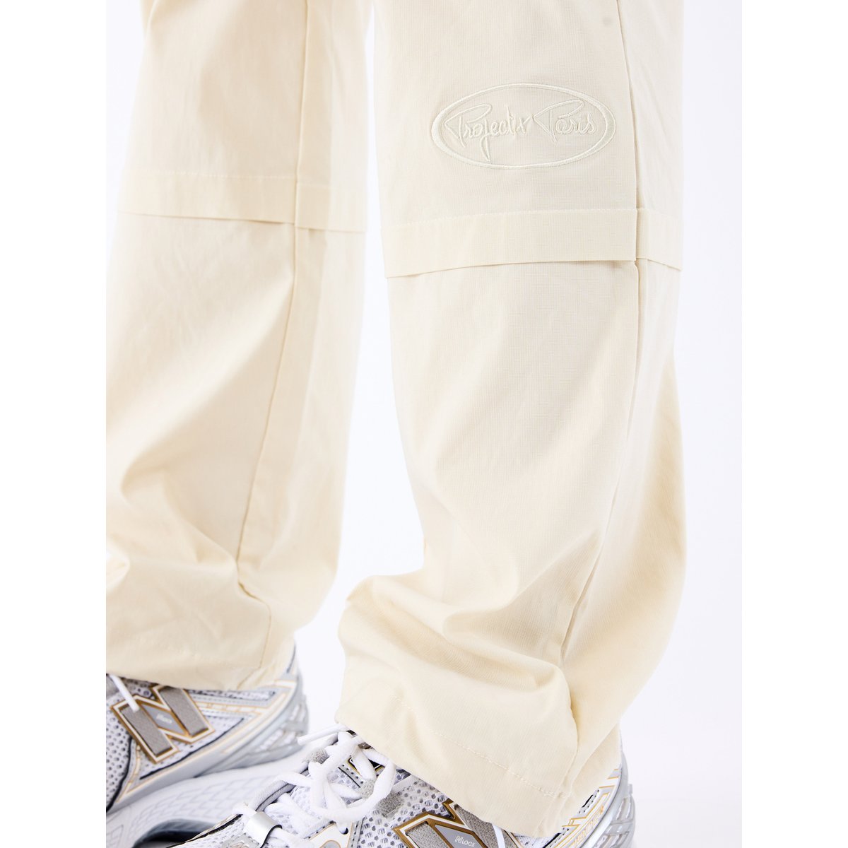 Pantalon ceinture bande élastiquée logotée crème camel, PROJECT X