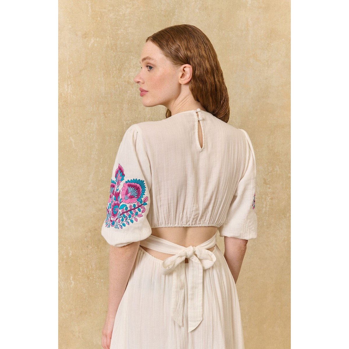 Aurelia Maxi Dress with Embroidered Short Sleeves ecru , LOUISE MISHA