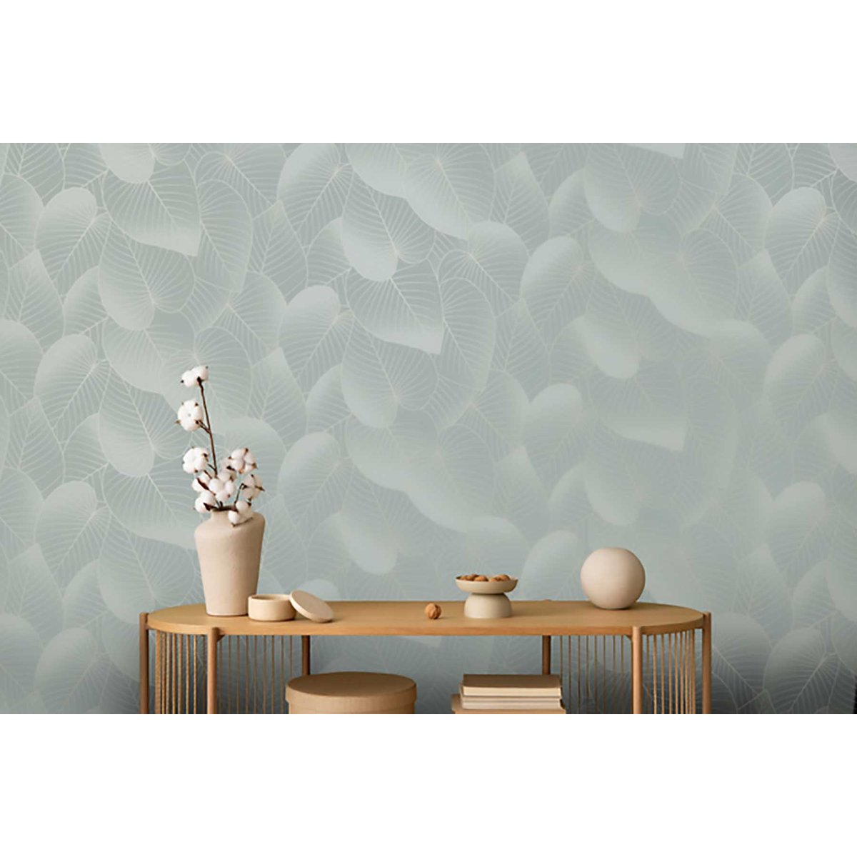 Papier peint feuilles tropicales bleu glacier bleu, HEXOA