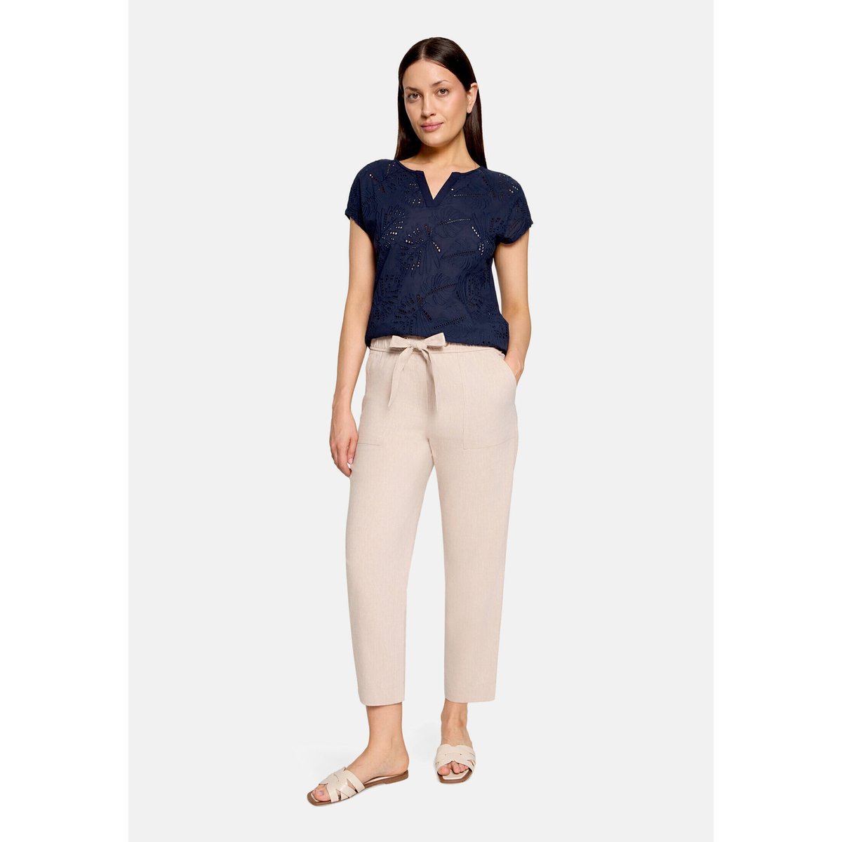 Pantalon casual à taille élastique beige, BETTY & CO