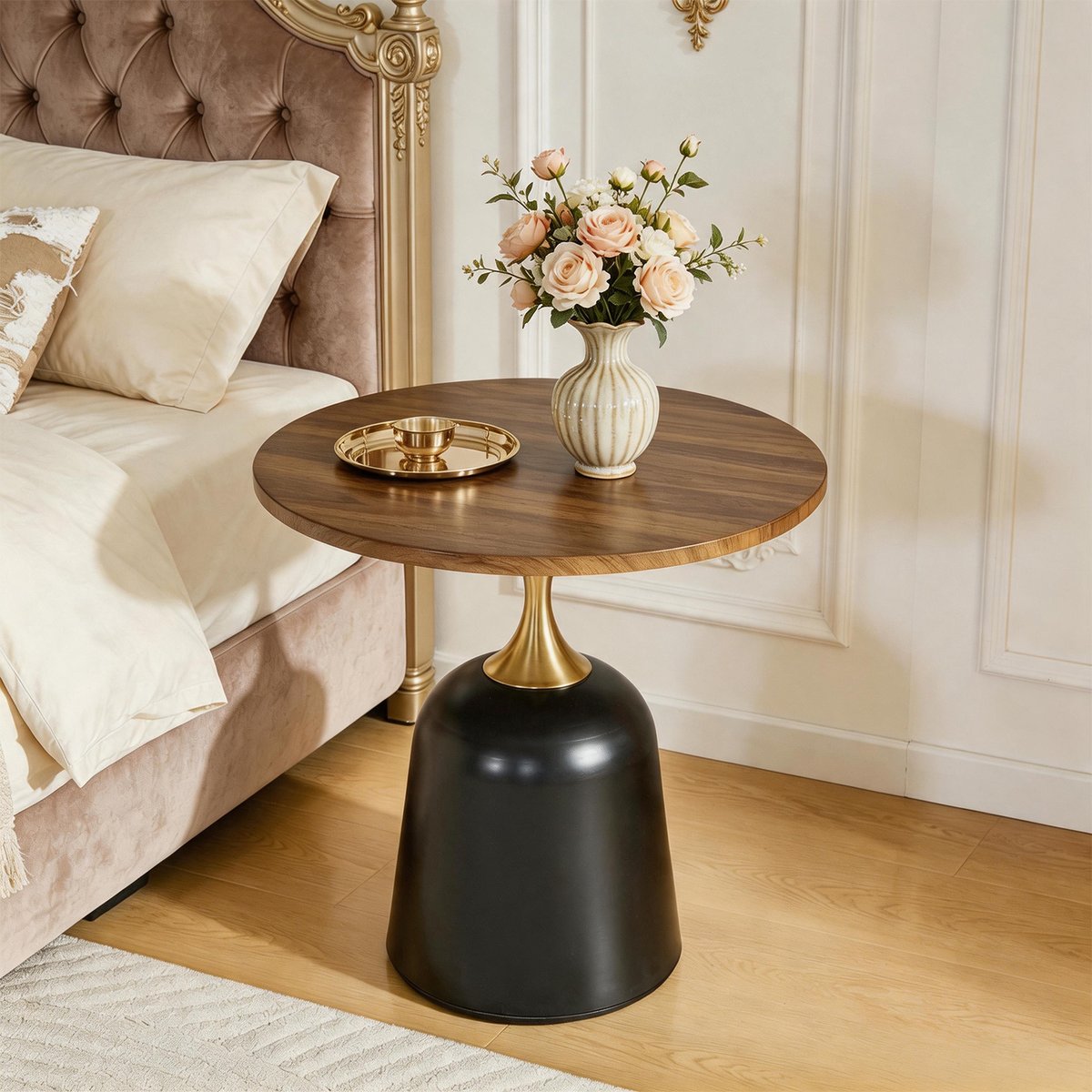 Table basse table dappoint ronde design épuré, CUPA imitation noyer, MEUBLES COSY