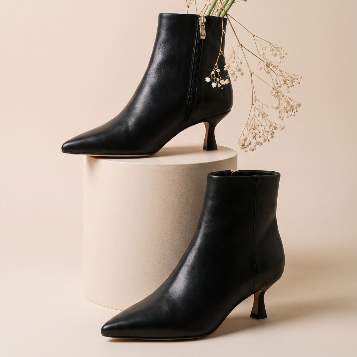 Bottines pointues Isaure cuir noir, JULES & JENN