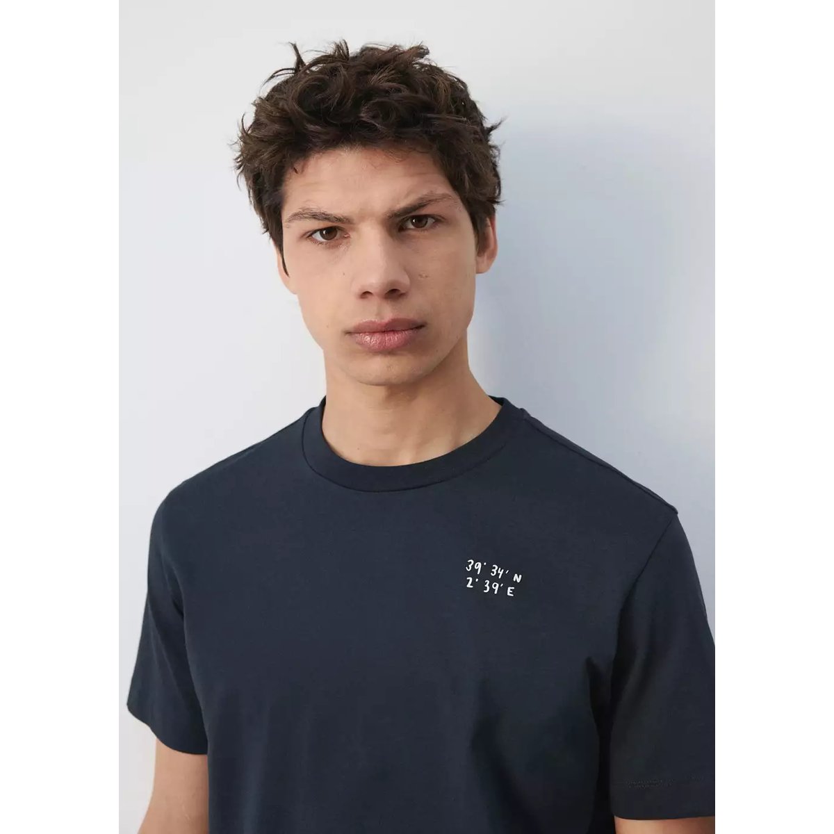 T-shirt 100 % coton imprimé bleu marine, MANGO MAN
