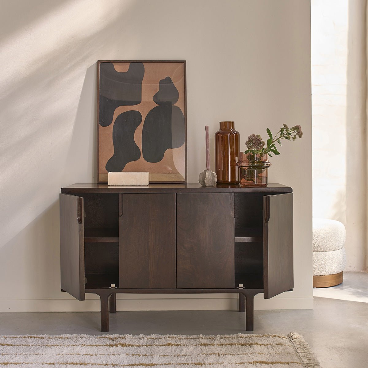 Buffet 4 portes en manguier massif 120 cm LAZARE couleur unique, BERAH GETAH