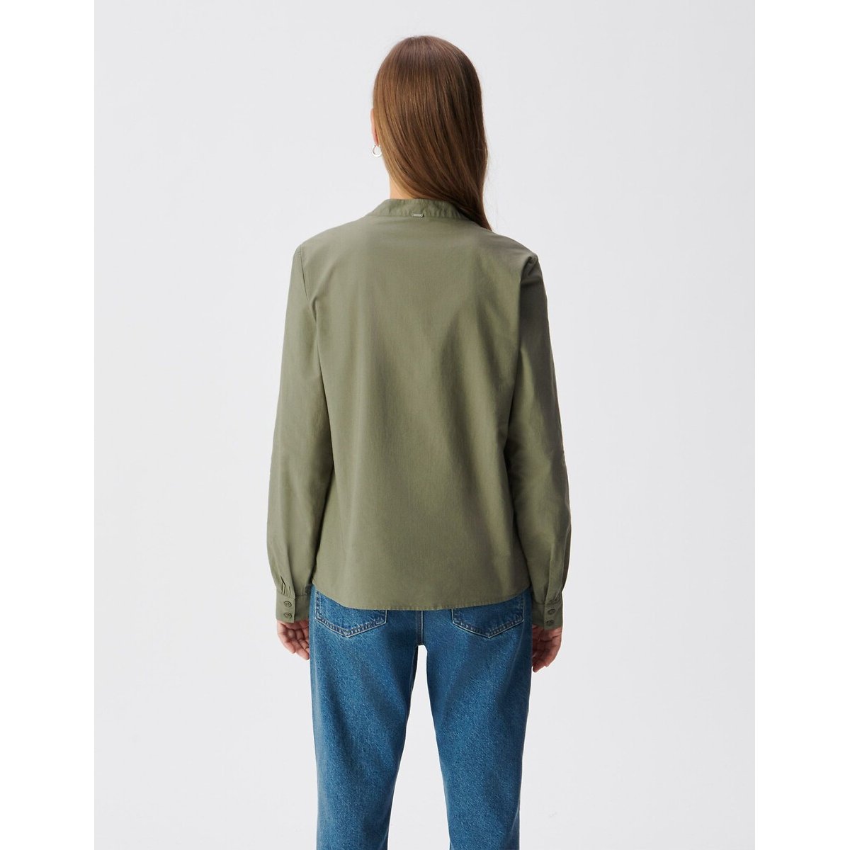 Blouse col V manches longues brodée kaki, IKKS