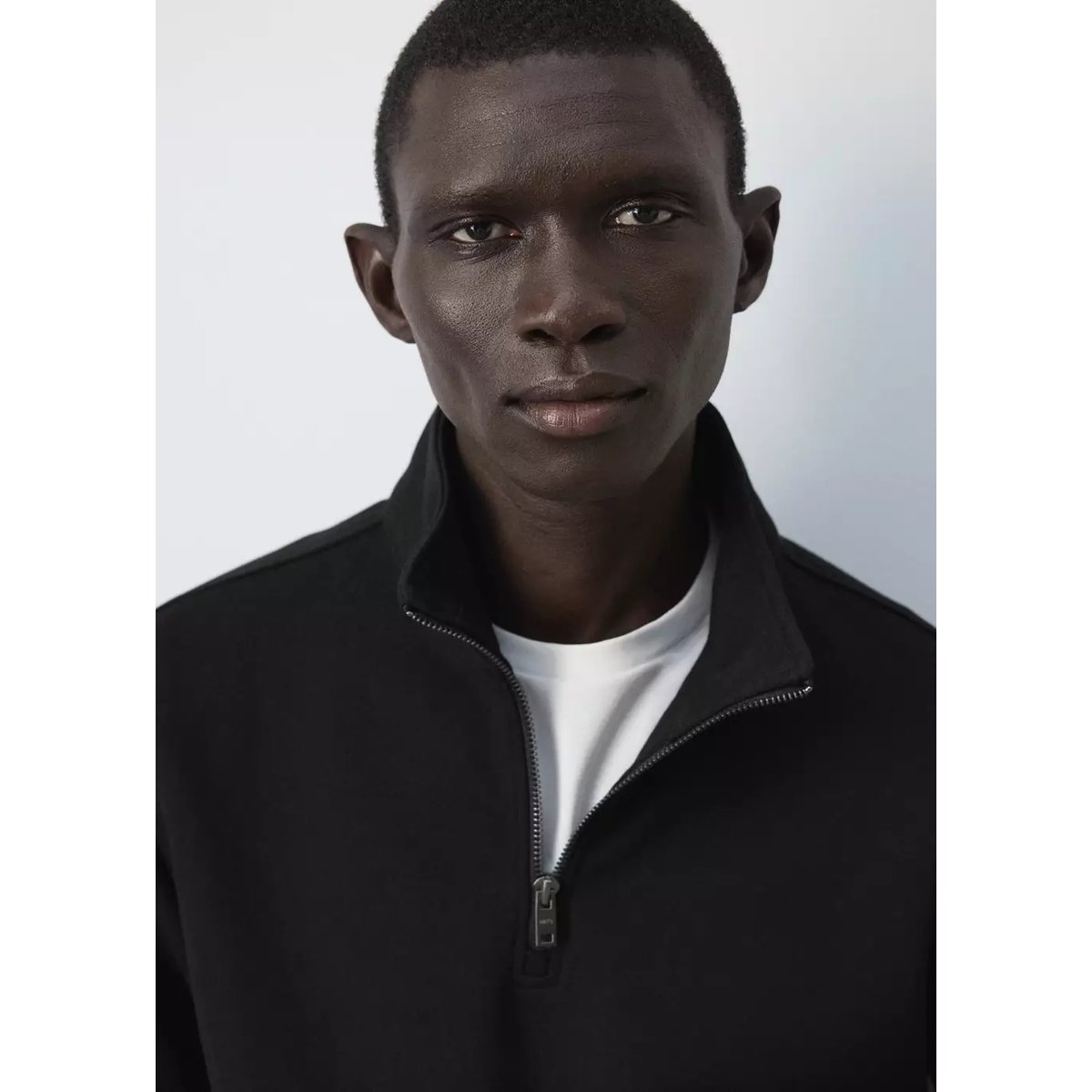 Sweat-shirt en mélange de coton avec fermeture éclair noir, MANGO MAN