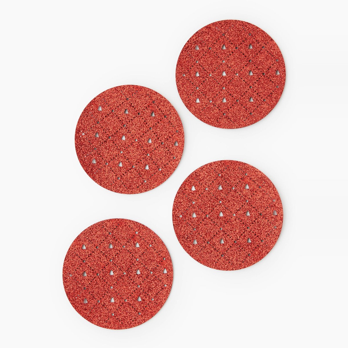 Lot de 4 dessous de verre, 10cm, résine acrylique rouge, MONOPRIX
