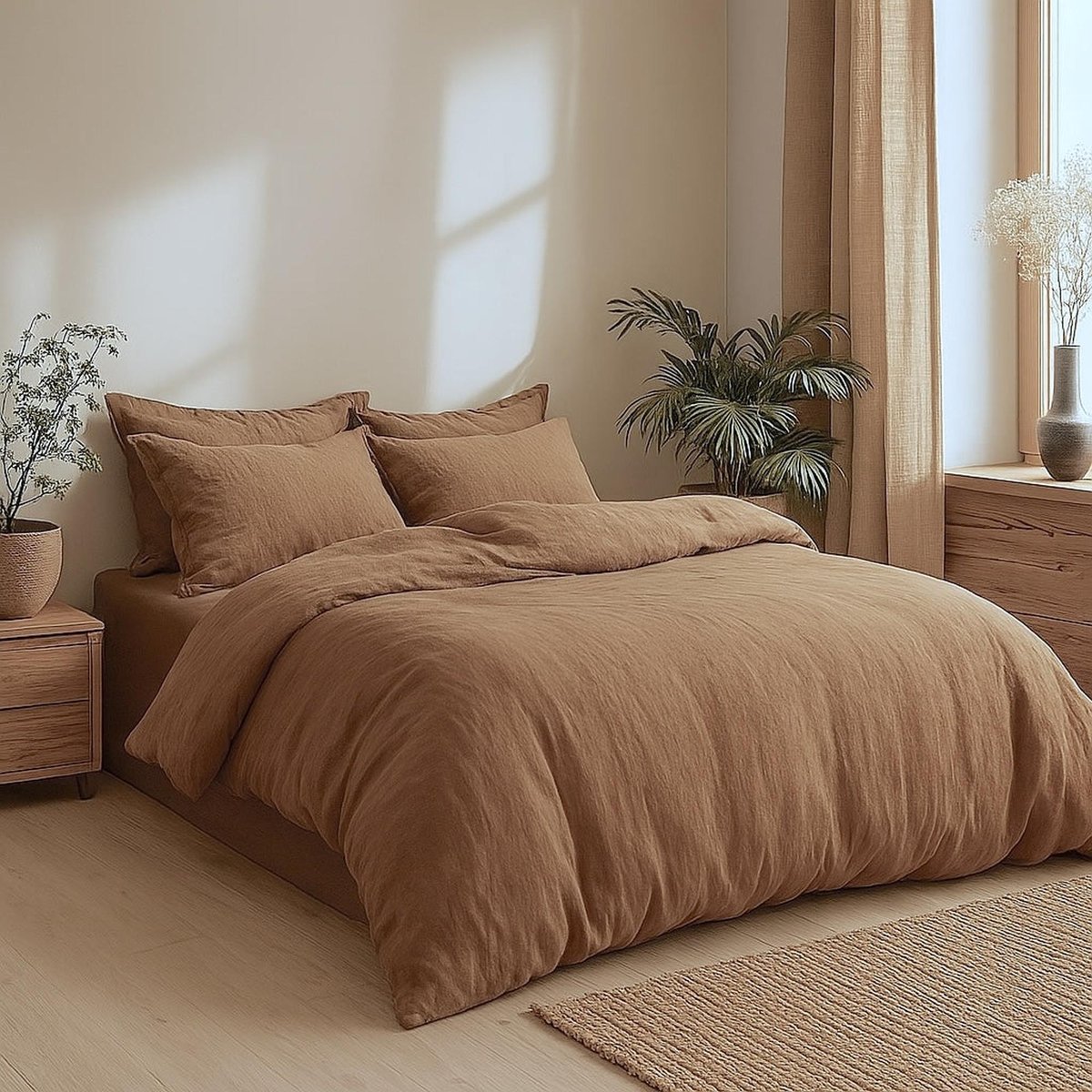 Drap housse lin lavé CAMILLE noisette, FEBRONIE