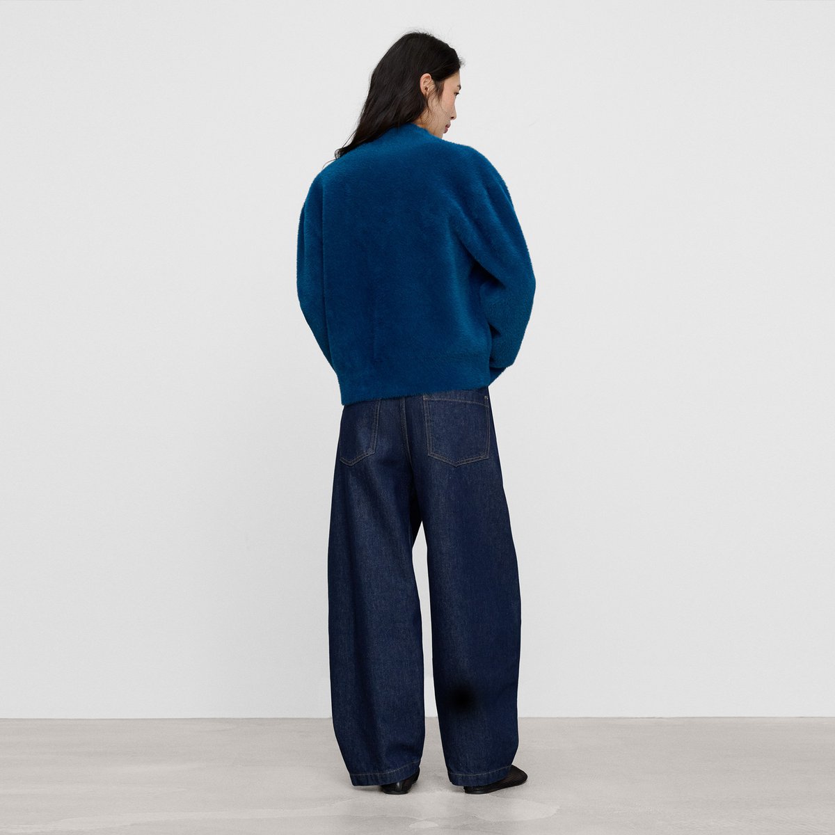 Veste imitation fourrure à face transversale bleu, ADOLFO DOMINGUEZ