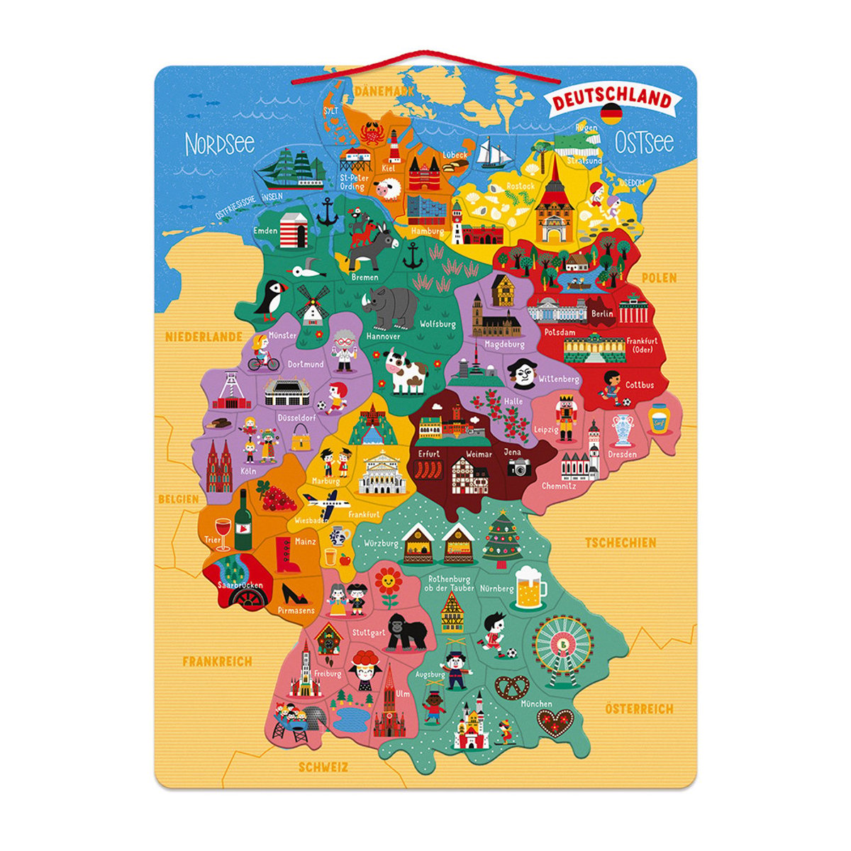 Puzzle carte d'Allemagne magnétique bleu, JANOD