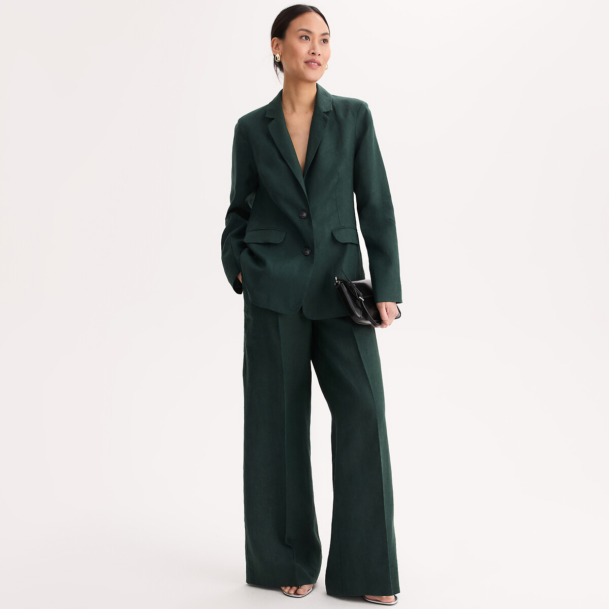 Blazer en lin coupe droite  vert foncé, ANNE WEYBURN