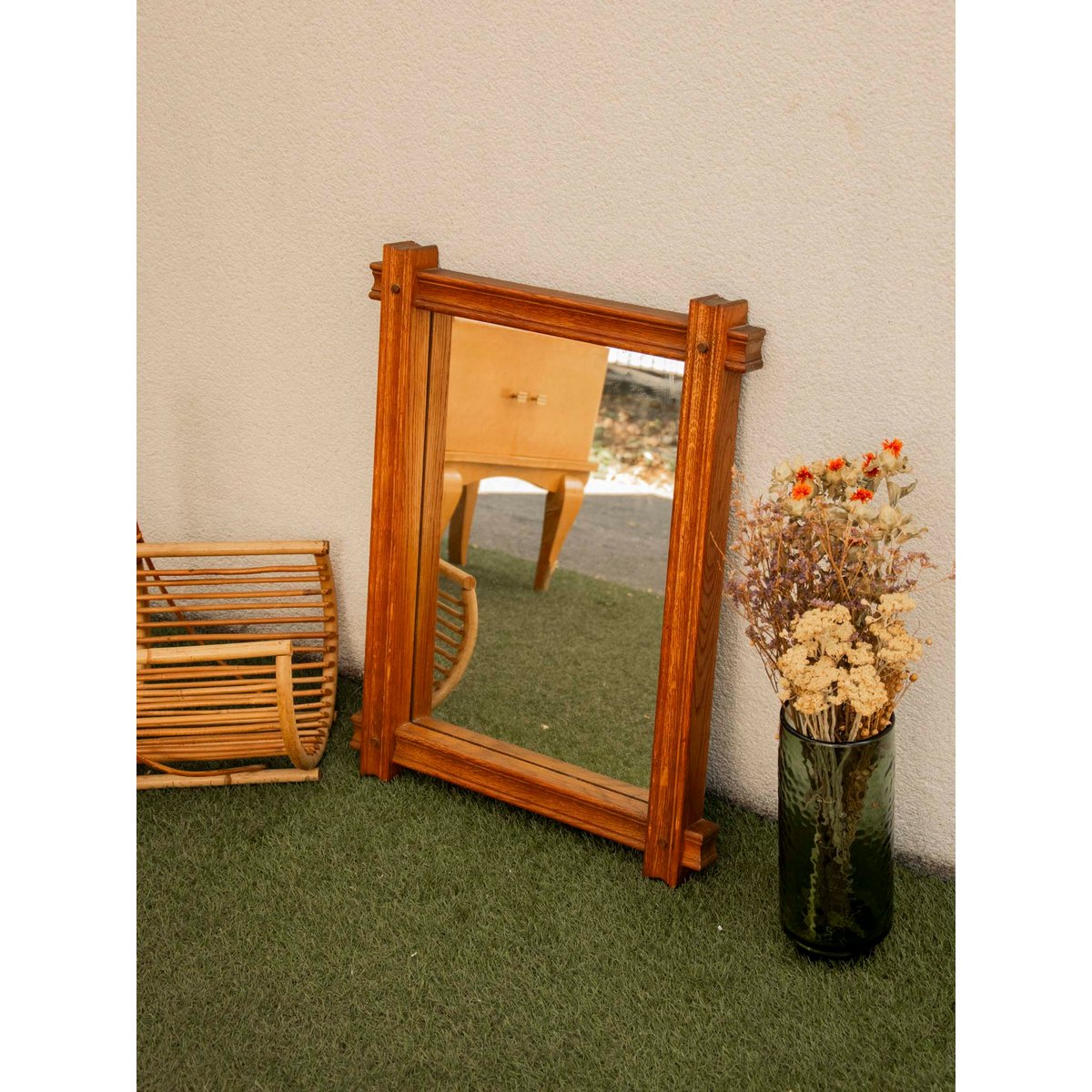 Miroir en bois massif aux allures brutalistes Igor N°1084 - Bon état bois foncé, DEBONGOUT