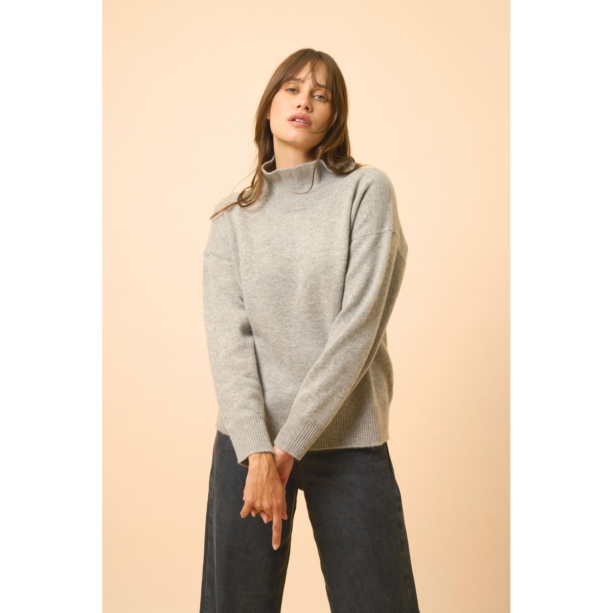 Pull Col Roulé 4 Fils Anthracite Chiné Louise gris anthracite chiné, JUST CASHMERE