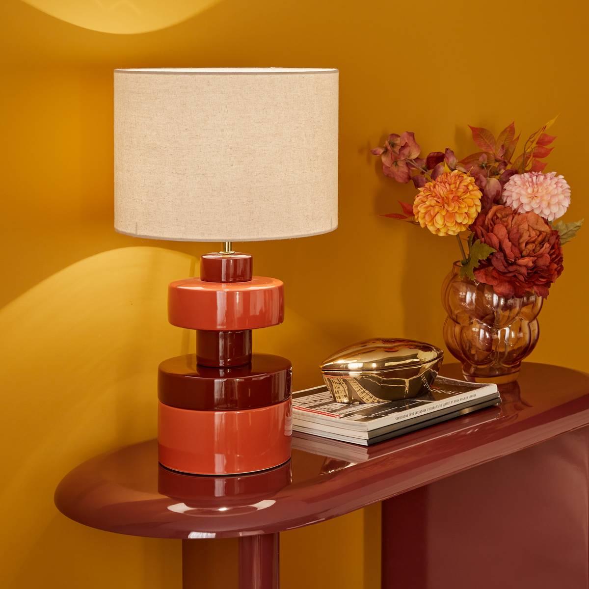Lampe cylindrique en lin FIVA marron, ATMOSPHERA