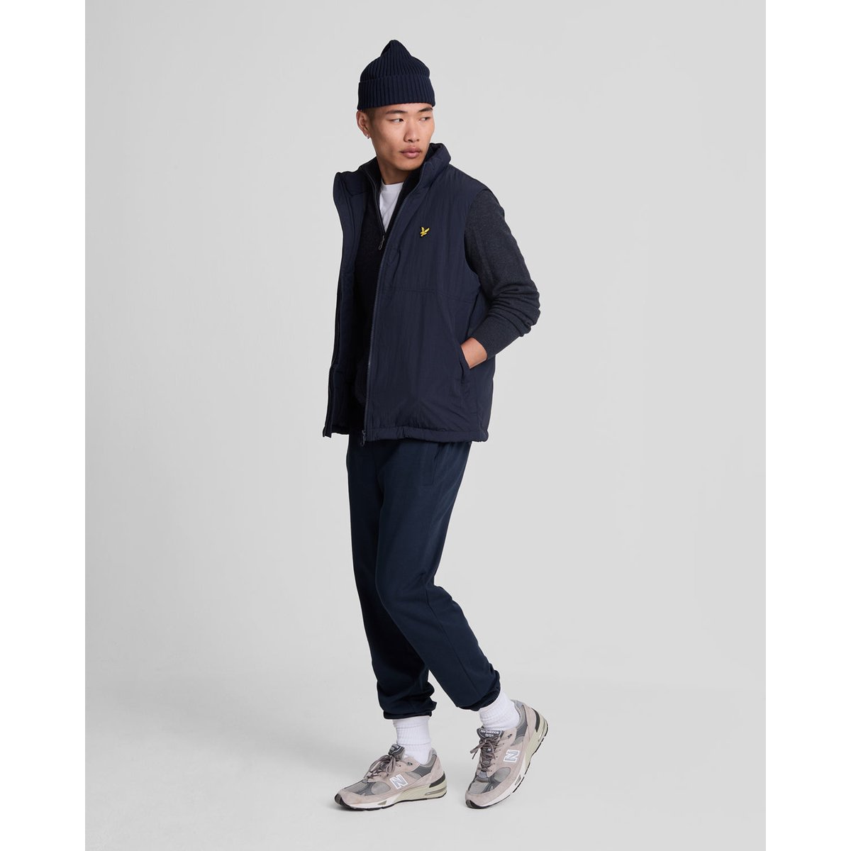 Cardigan en mélange de laine zippé bleu foncé marine chiné, LYLE & SCOTT