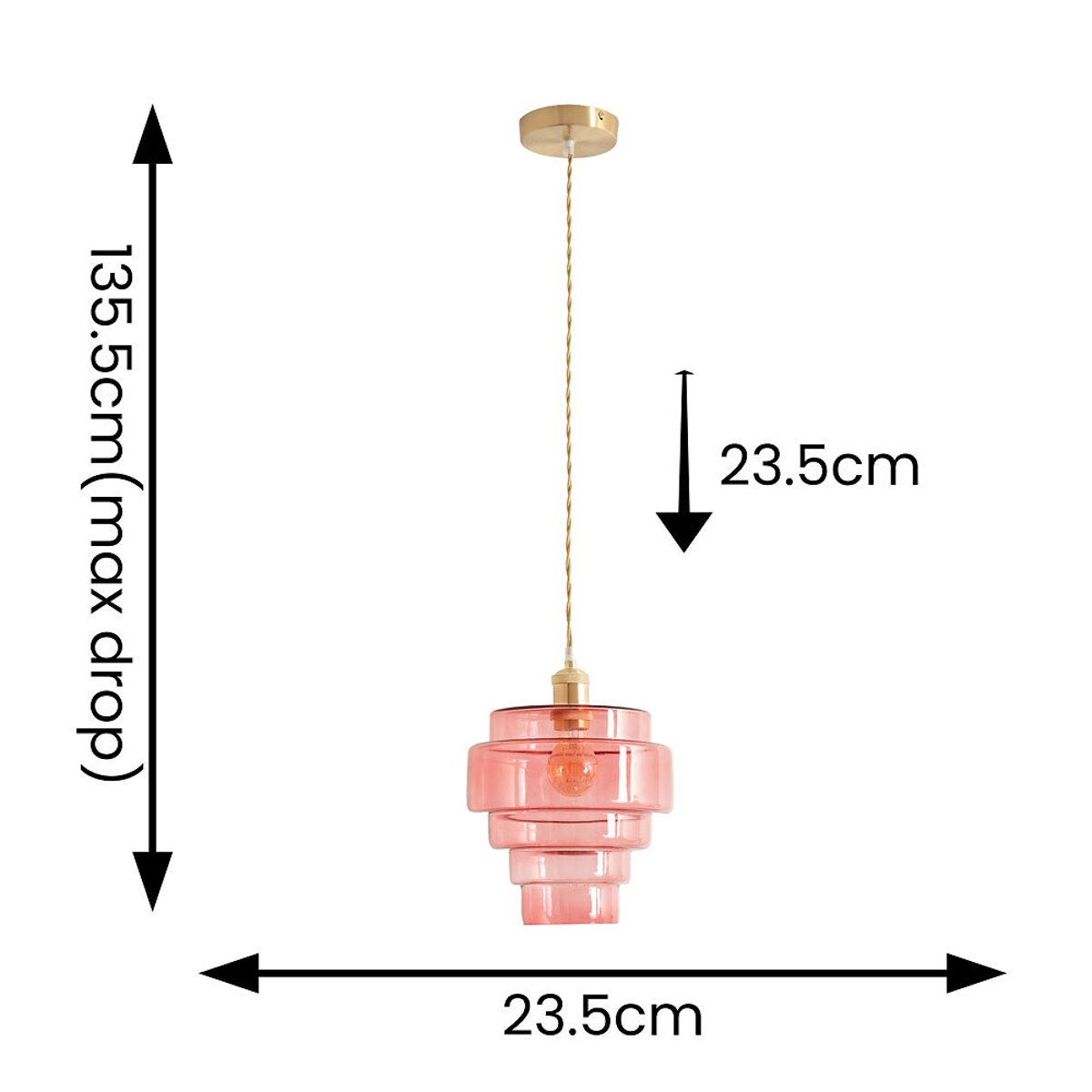 Lora Pendant Light with Glass 5-Tier Shade in Brushed Gold pink, SO'HOME
