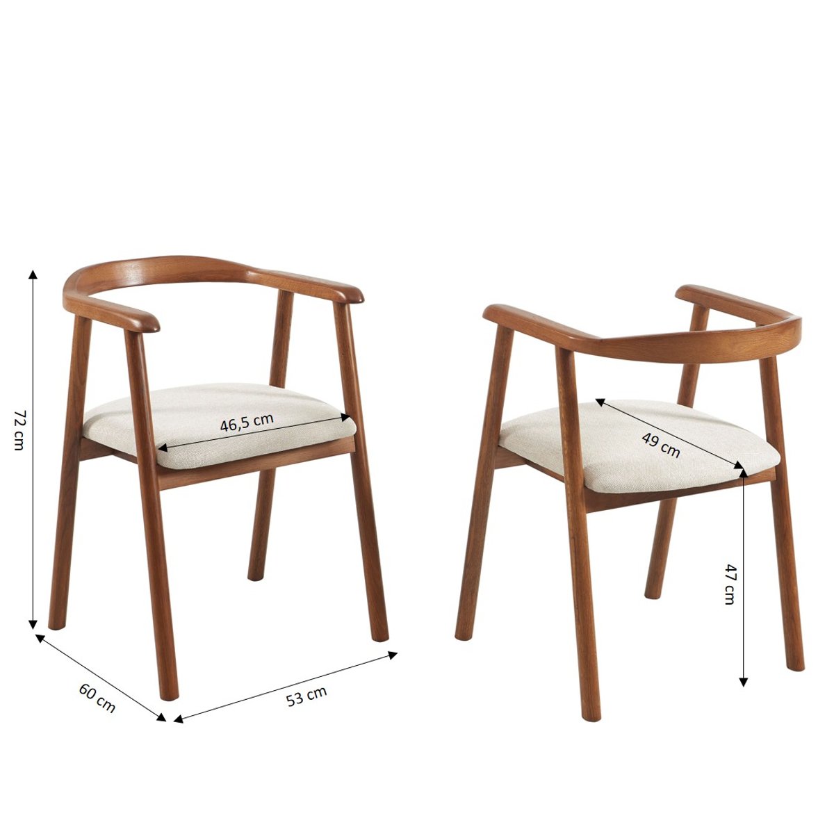 Chaise chêne couleur noyer (lot de 6) LORENZ noyer et beige, SORELH