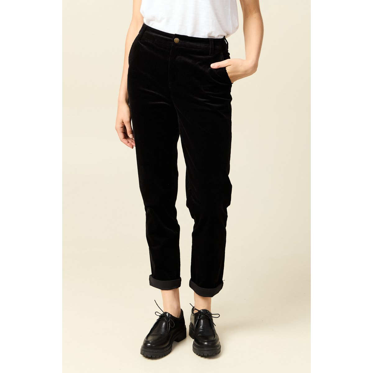 Pantalon large 7/8ème taille haute noir, BONOBO