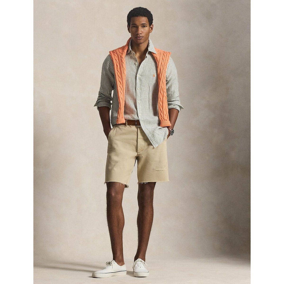Chemise en lin kaki/blanc, POLO RALPH LAUREN
