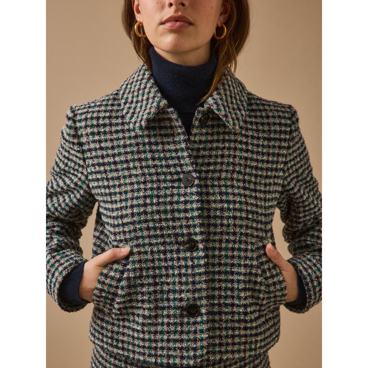 Veste tweed carreaux carreaux marine/vert, CYRILLUS