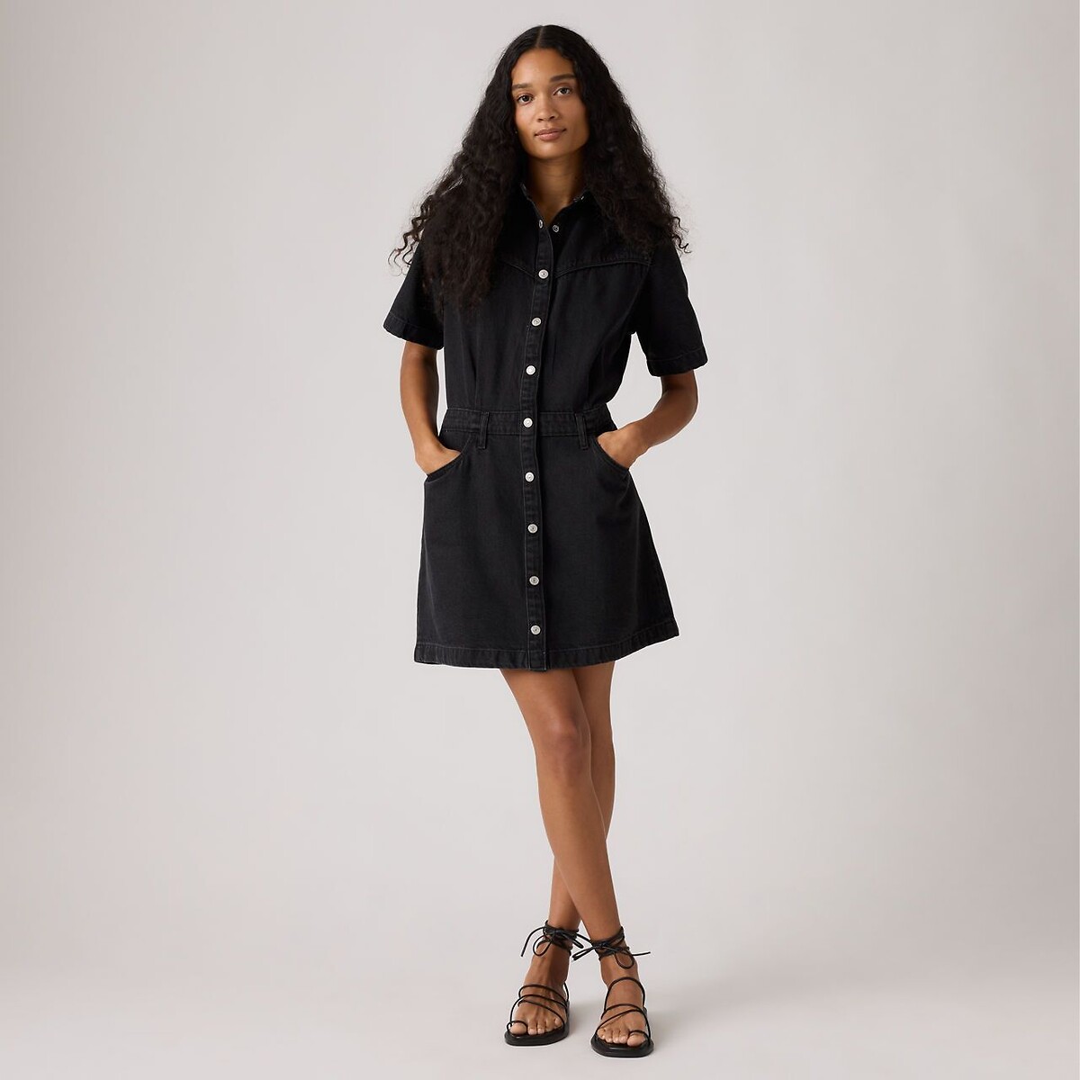 Robe courte manches courtes denim noir, LEVI'S