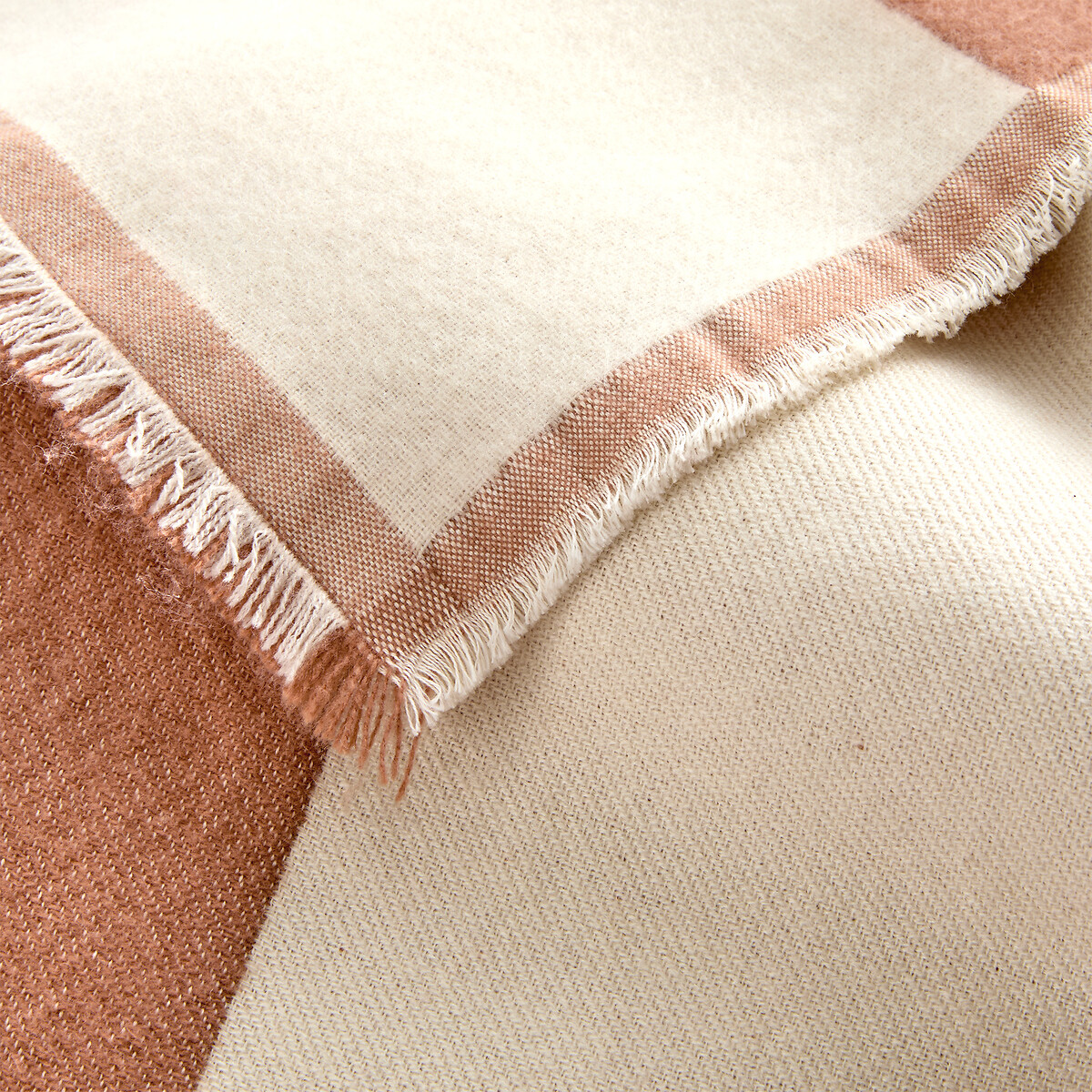 Plaid en jacquard rayures géométriques, à franges, TABAKA ecru/caramel, LA REDOUTE INTERIEURS