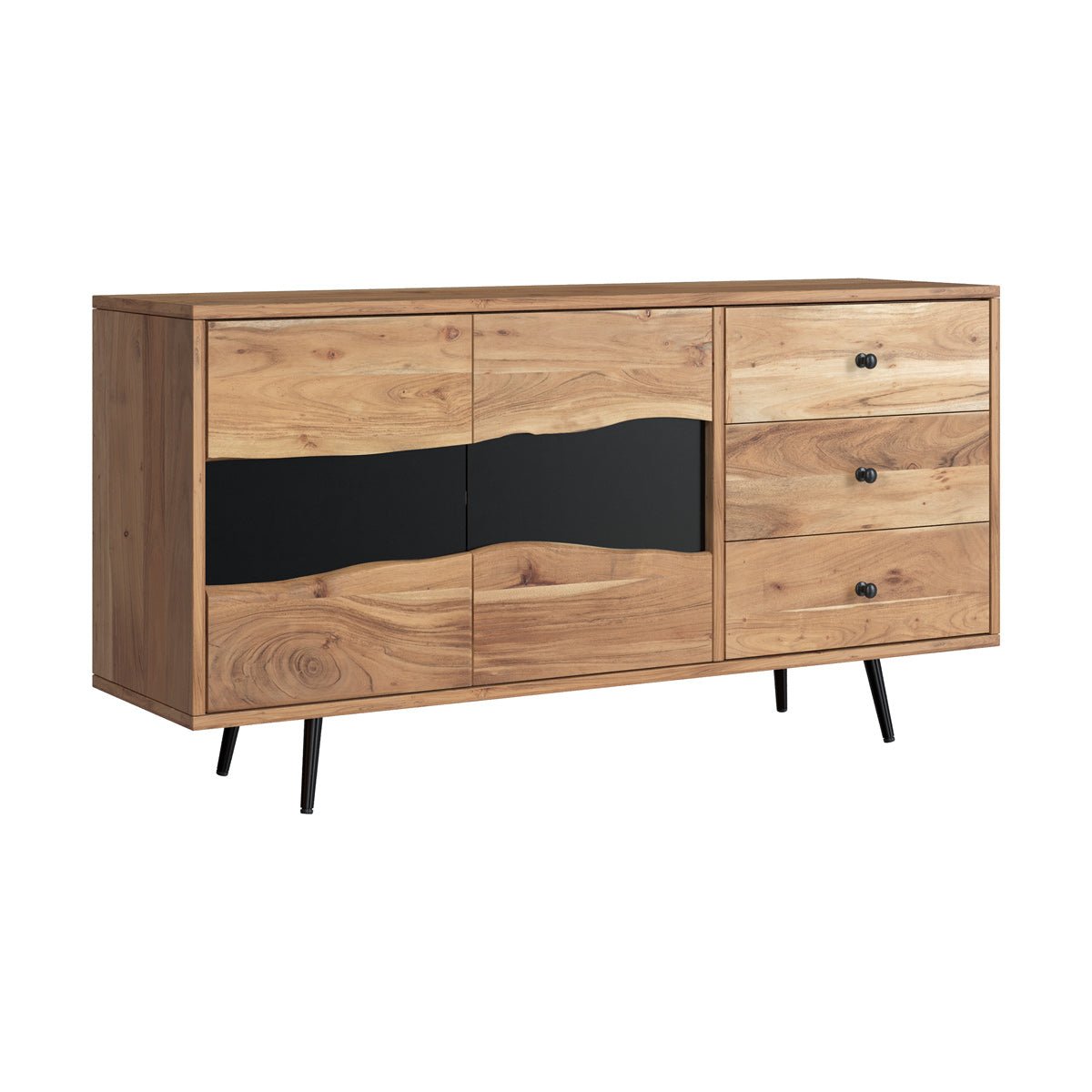 Buffet en bois d'acacia massif et métal - ALABAMA bois clair et noir, MAISON PAVANE