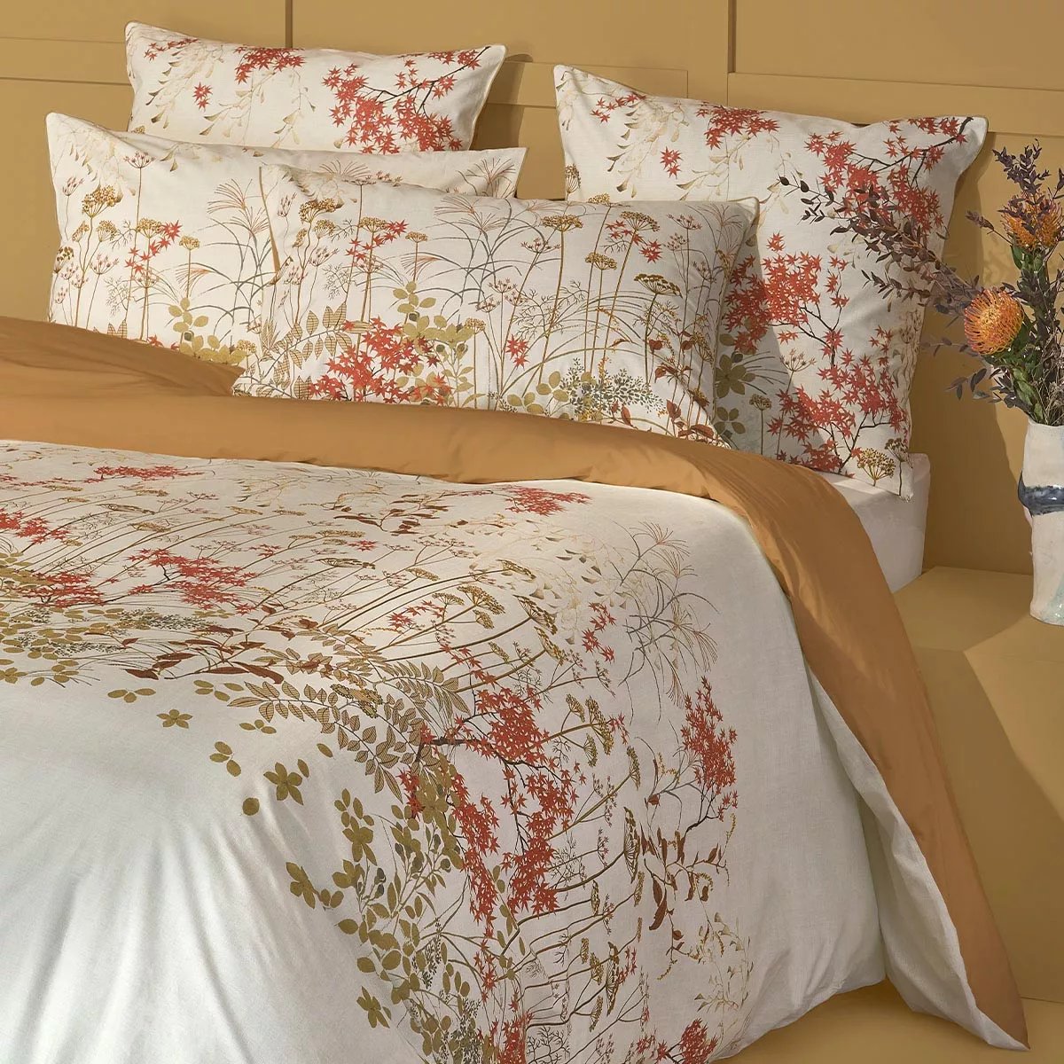 Parure de lit percale de coton ERABLES beige, GARNIER THIEBAUT
