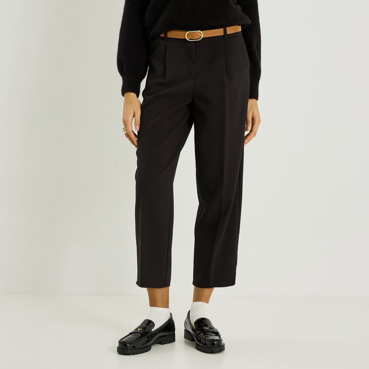 Pantalon à plis raccourci noir, GRAIN DE MALICE