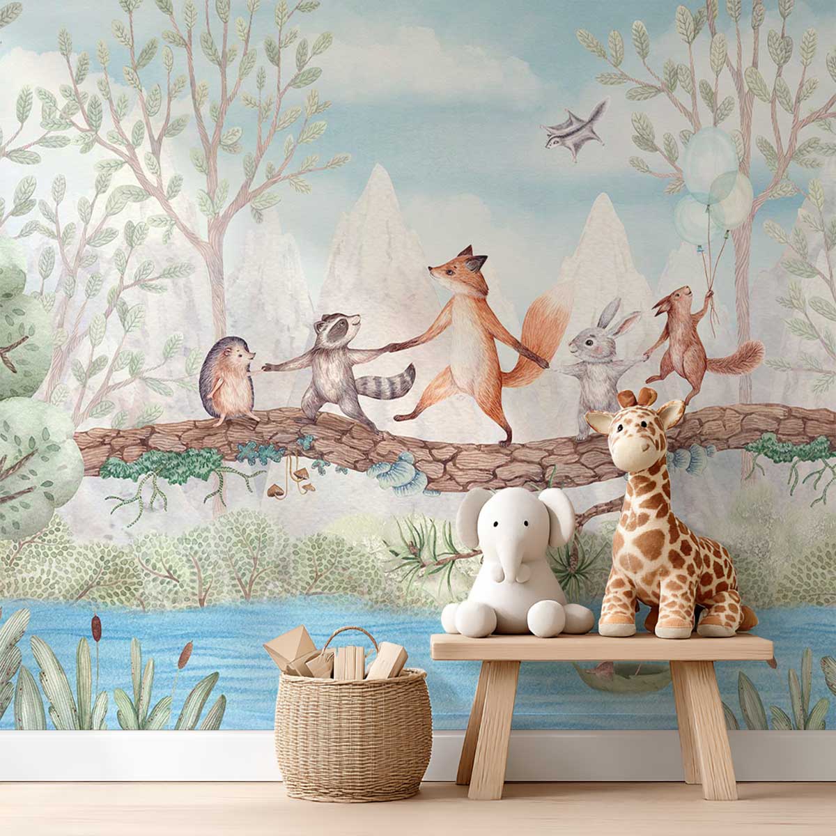 Papier peint chambre enfan Au Dessus de la Rivière bleu, HEXOA