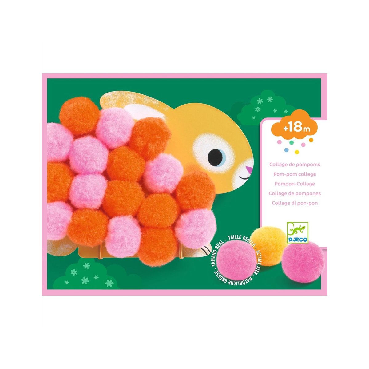 Coffret activités de collages de pompons Animaux et ronds pompons couleur unique, DJECO