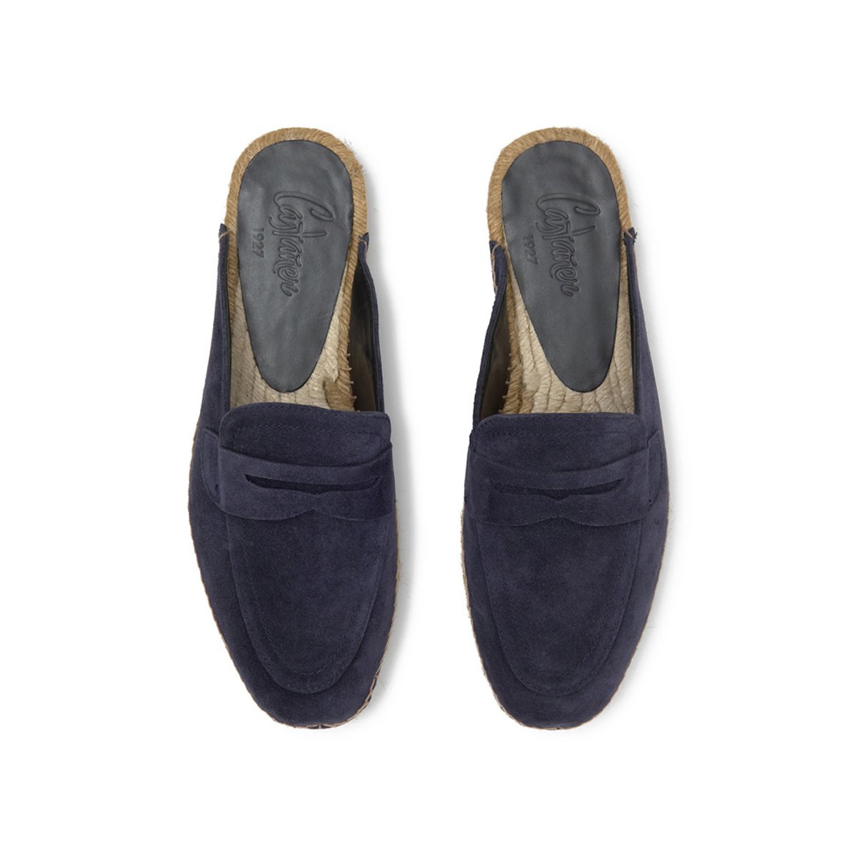 Espadrilles mocassin ouvertes en cuir NANDO PLATFORM bleu foncé, CASTANER