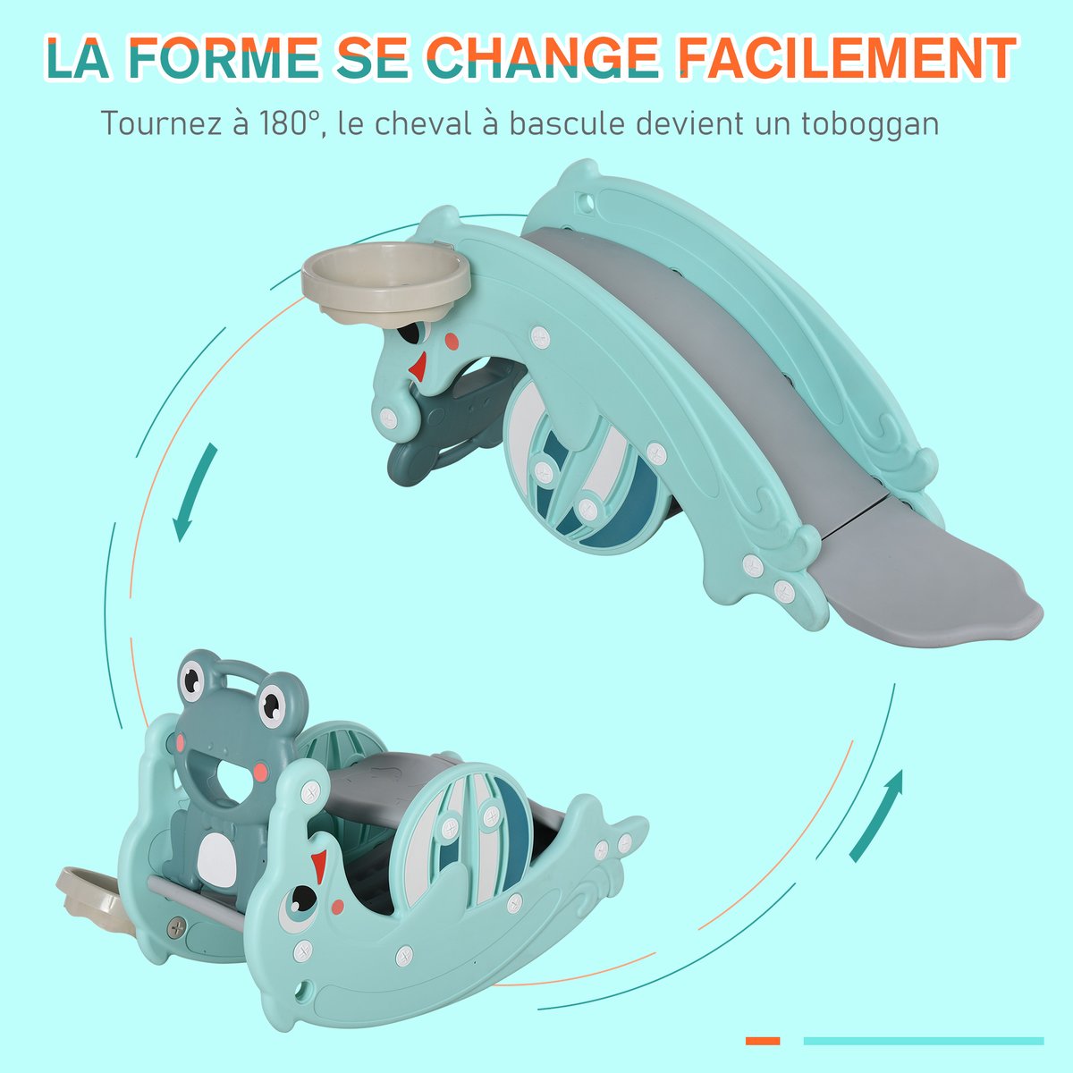 Cheval à bascule pour enfants Plastique Vert bleu, HOMCOM