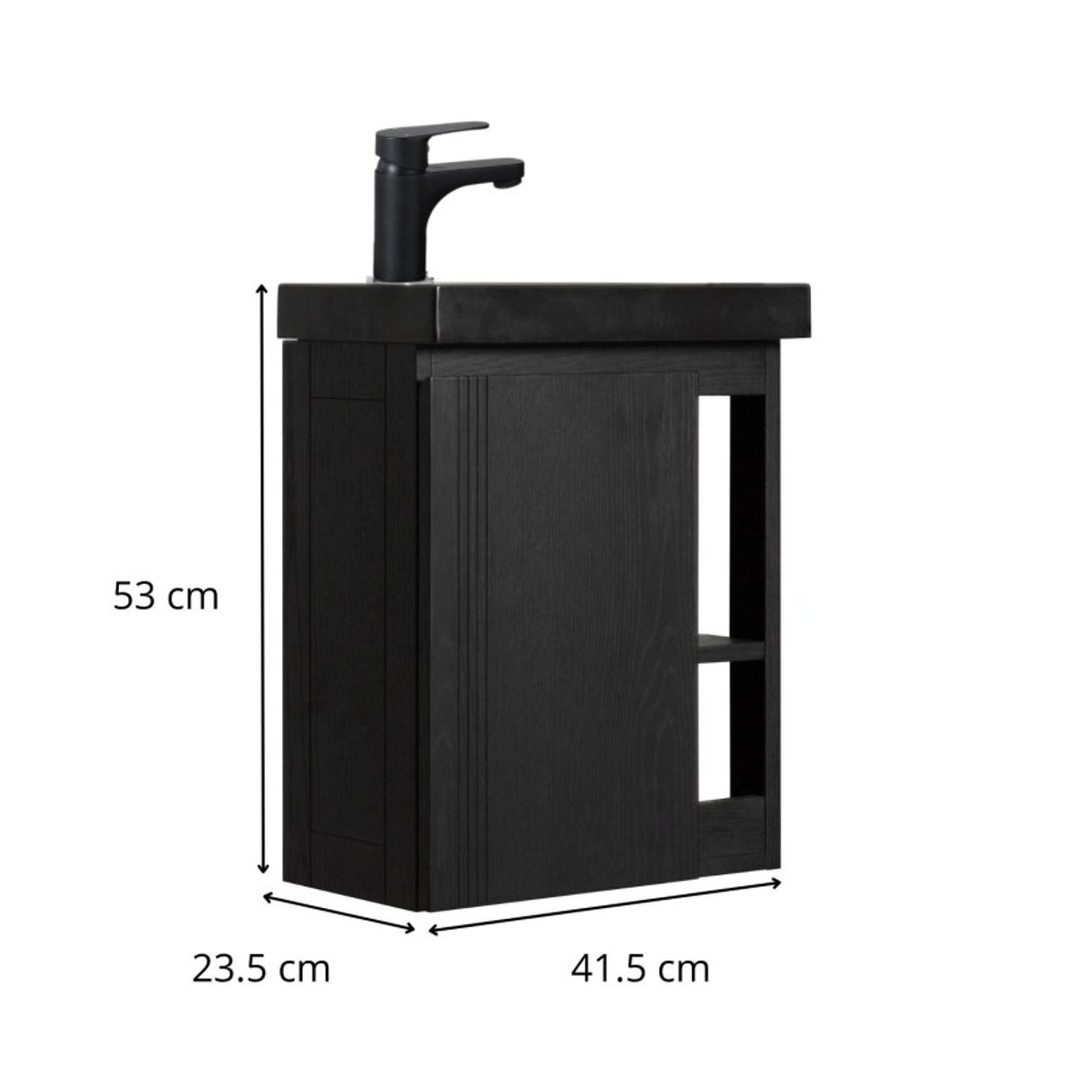 Meuble lave-mains suspendu avec vasque en résine noir HAMPTON décor chêne carbone, MOB IN