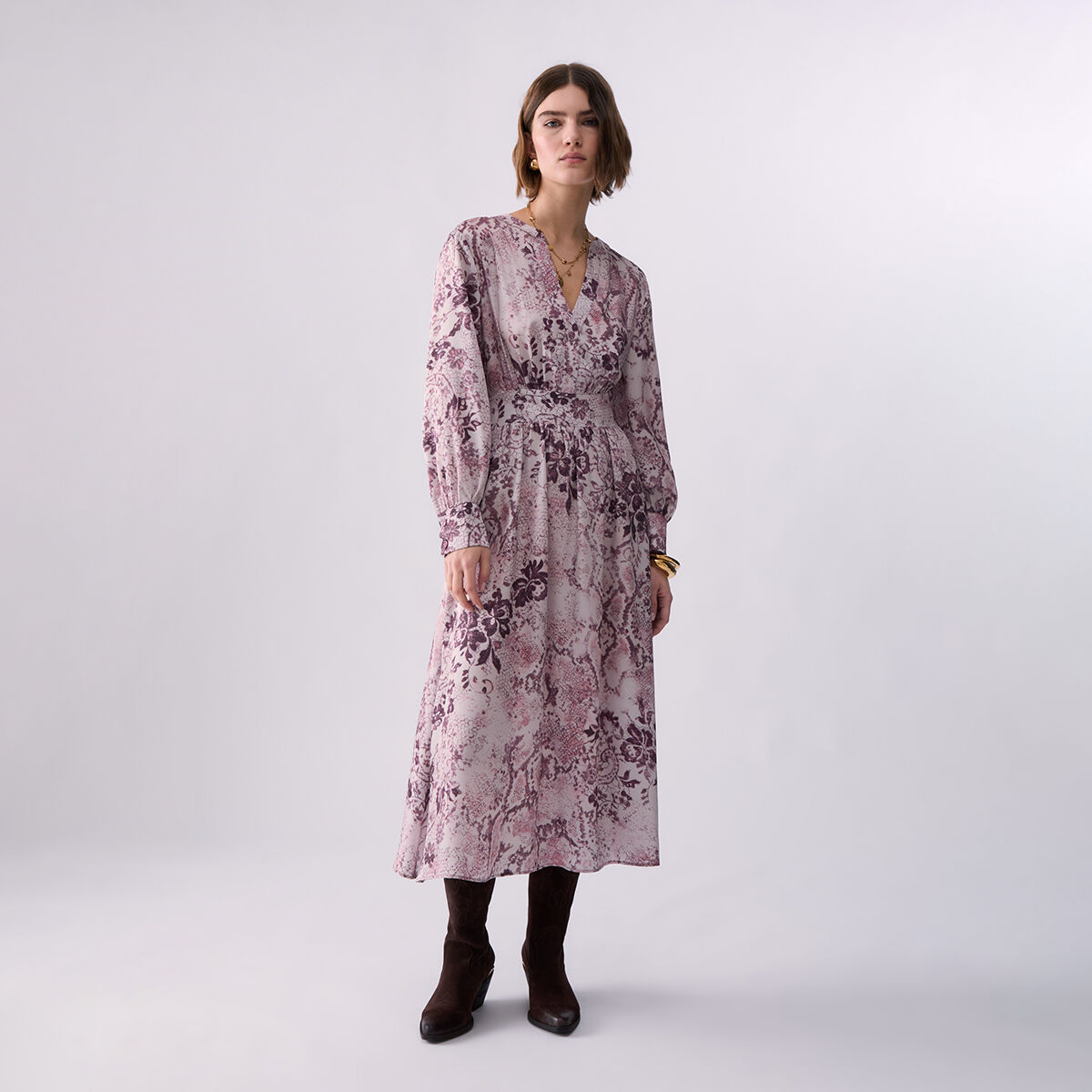 Robe midi en twill imprimé rose, LIU JO